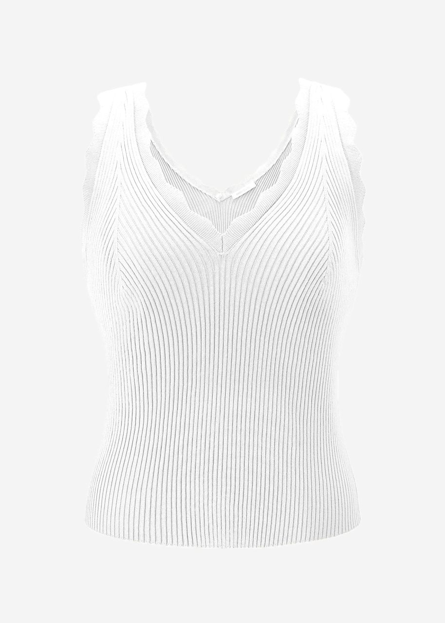 Knitted top with V-neck - offwhite