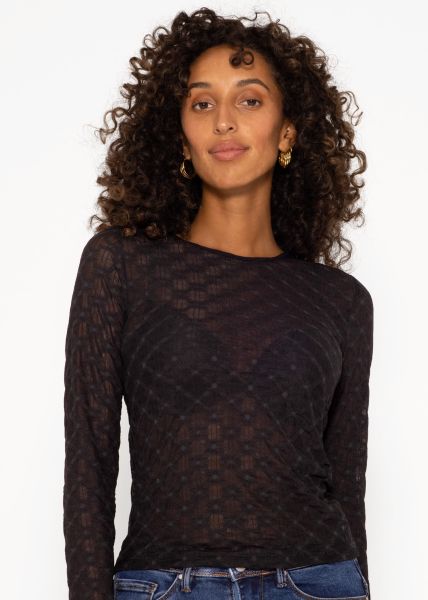 Long sleeve shirt with mesh pattern - black
