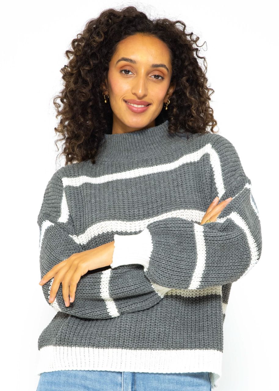 Striped turtleneck jumper - grey-offwhite