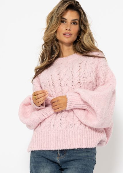 Super fluffy jumper with cable knit pattern - pink