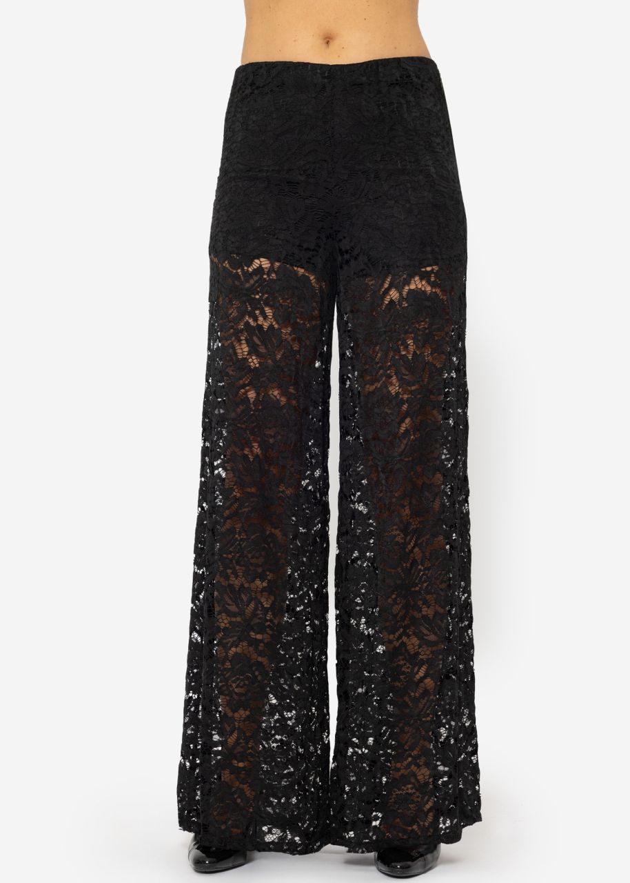 Jersey lace trousers - black