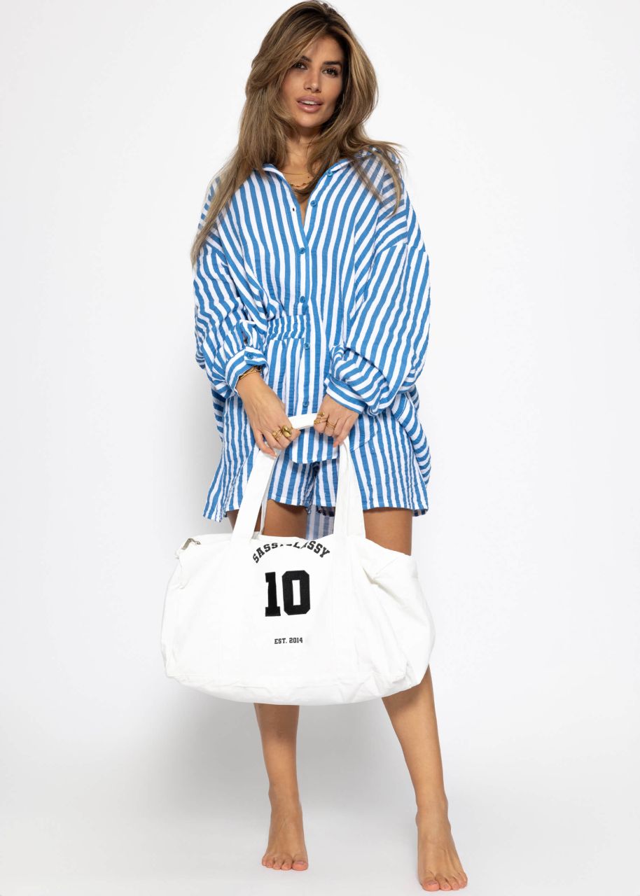 Striped oversize muslin blouse - denim blue