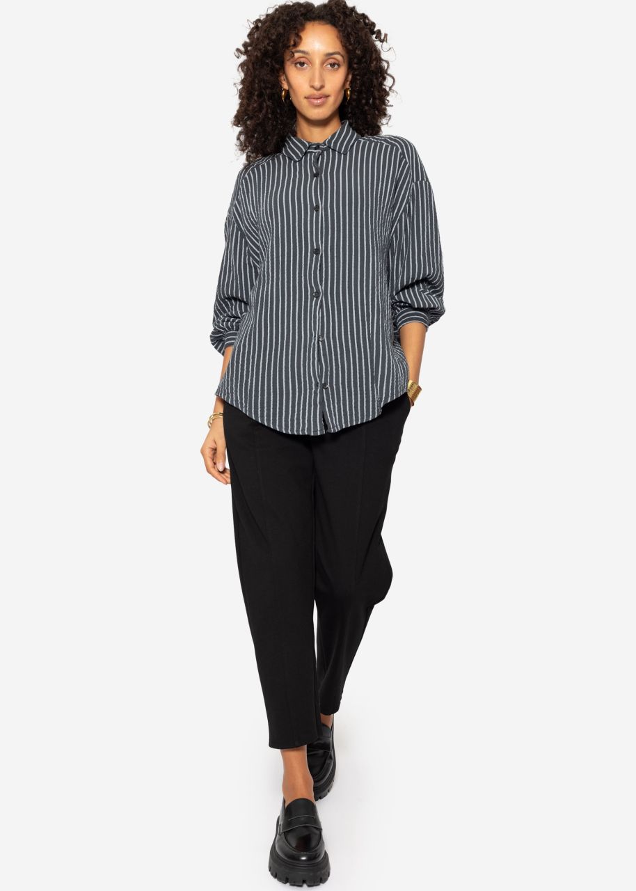 Oversize muslin blouse with light stripes - grey