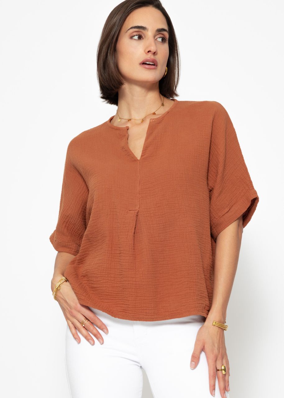 Oversize muslin shirt - cognac