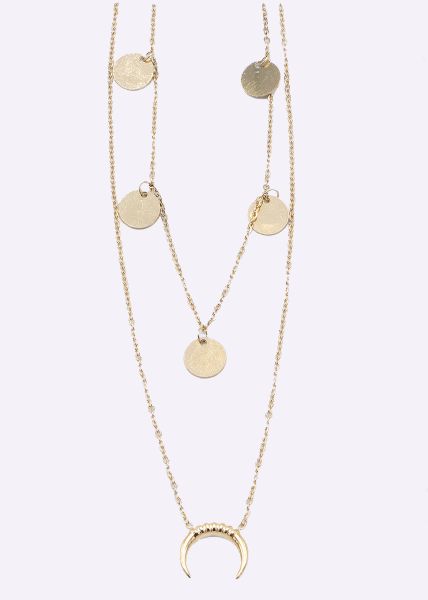 Combined necklace with moon and platelets, gold