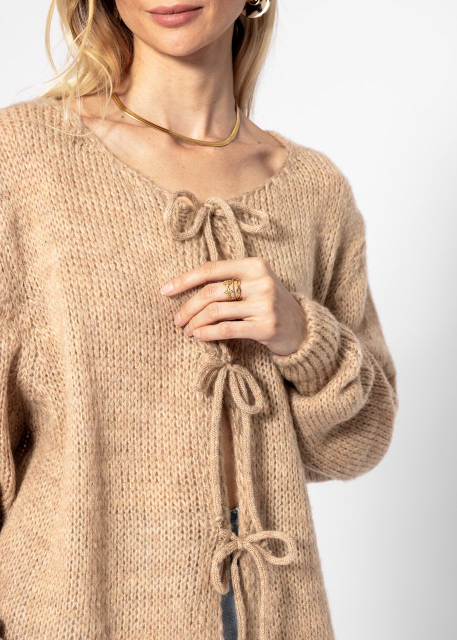 Cardigan with bow fastening - beige