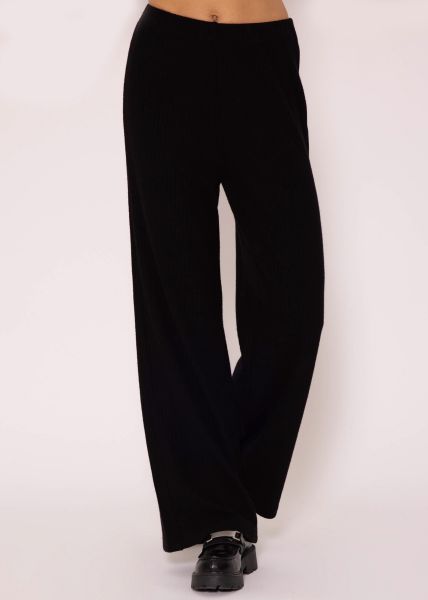 Wide leg ribbed trousers - black