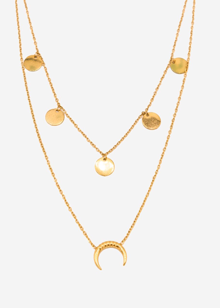 Combined necklace with moon and platelets, gold