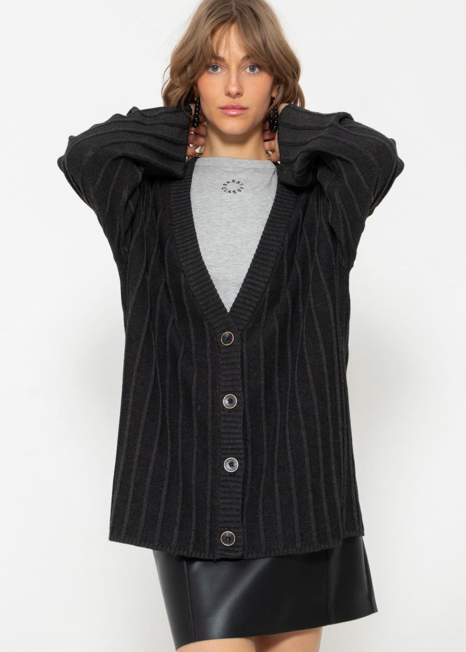Flowing cardigan with ribbed texture - dark grey