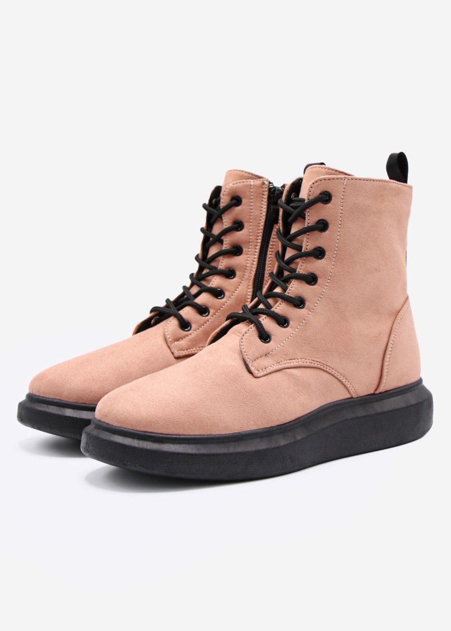 Lace up boots with platform, pink