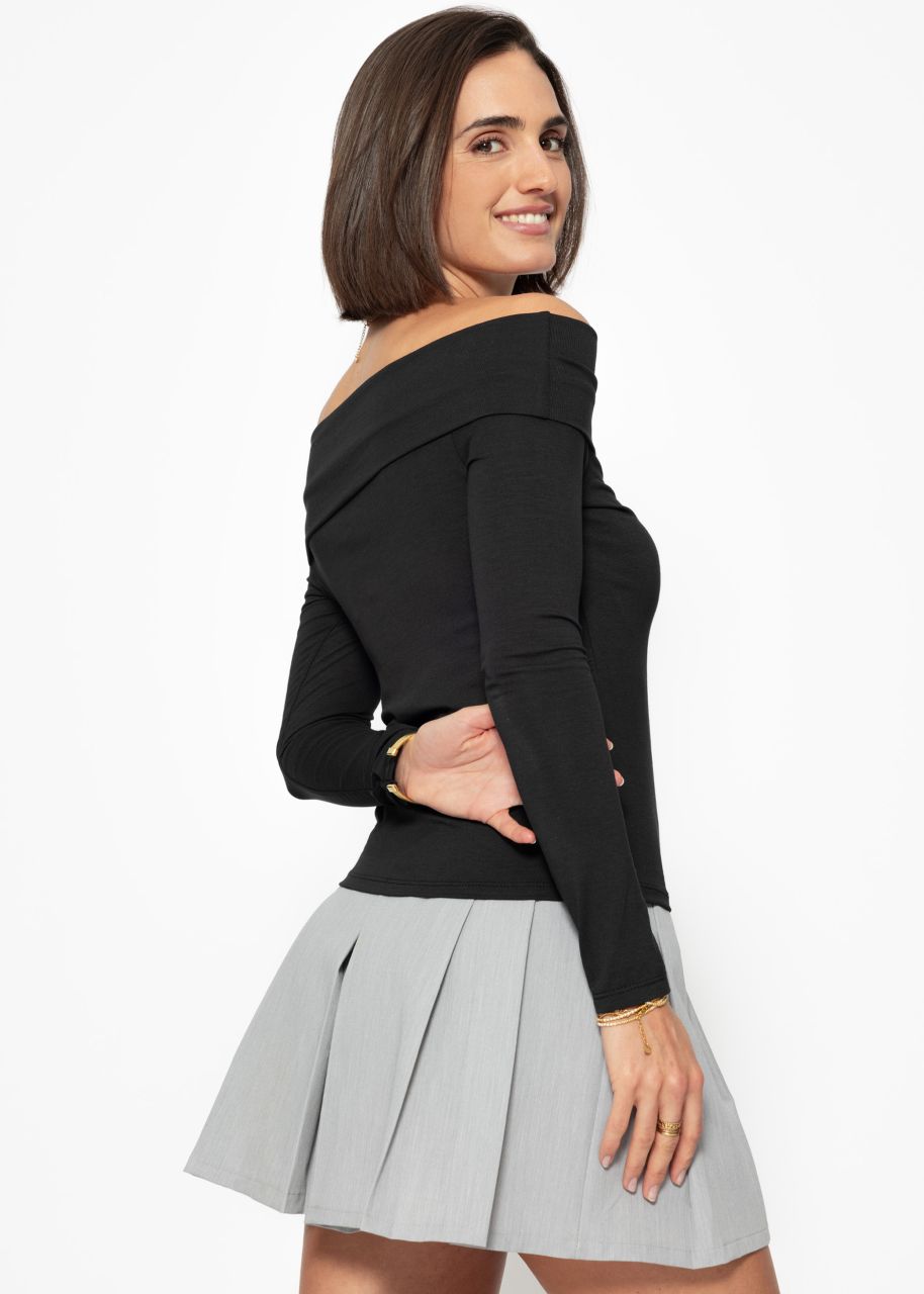 Long sleeve shirt with Carmen neckline - black