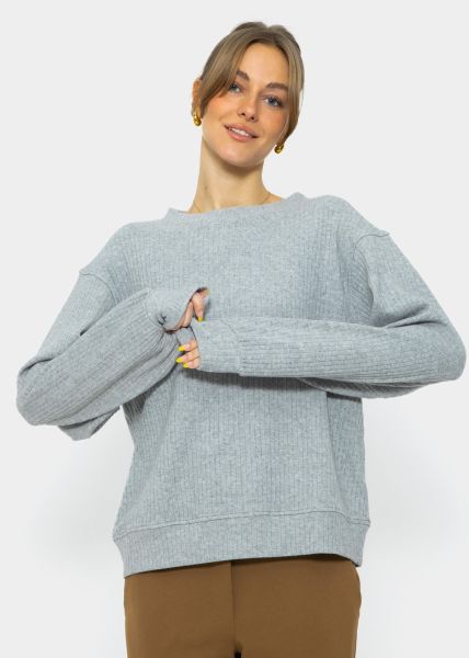 Ribbed sweatshirt with embroidery - gray