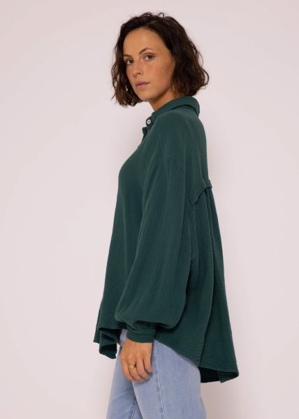Muslin blouse oversize, short, dark green