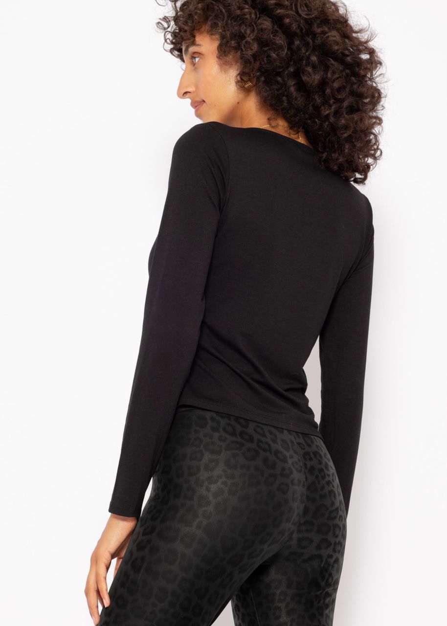 Longsleeve shirt with asymmetric neckline - black