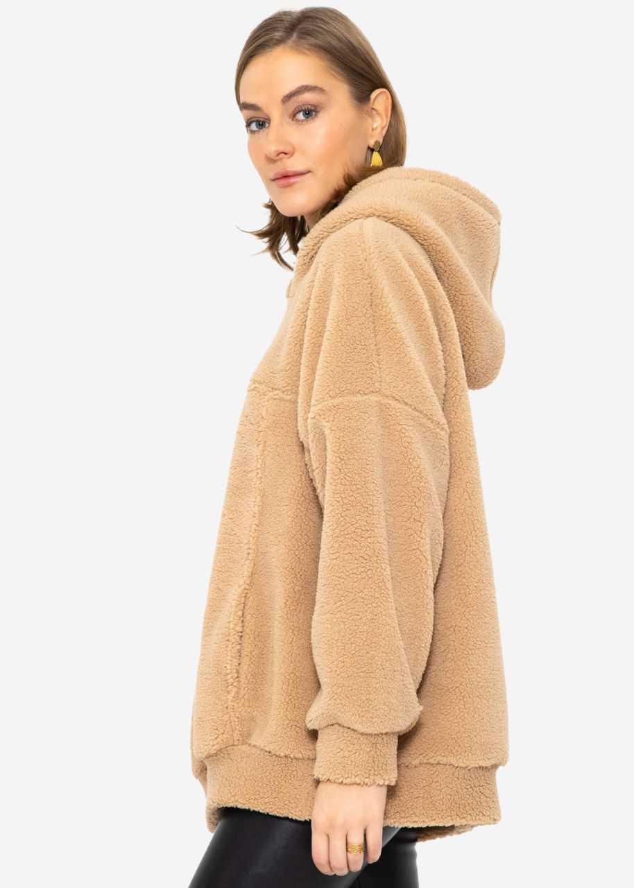 Oversized teddy hoodie with pockets - beige