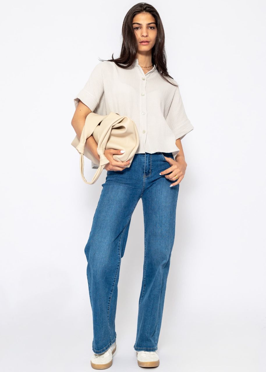 Muslin blouse with cropped short sleeves - light beige