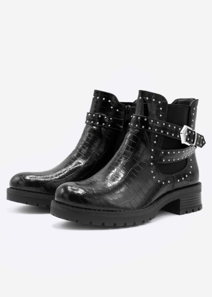 Croco boots with silver studs, black