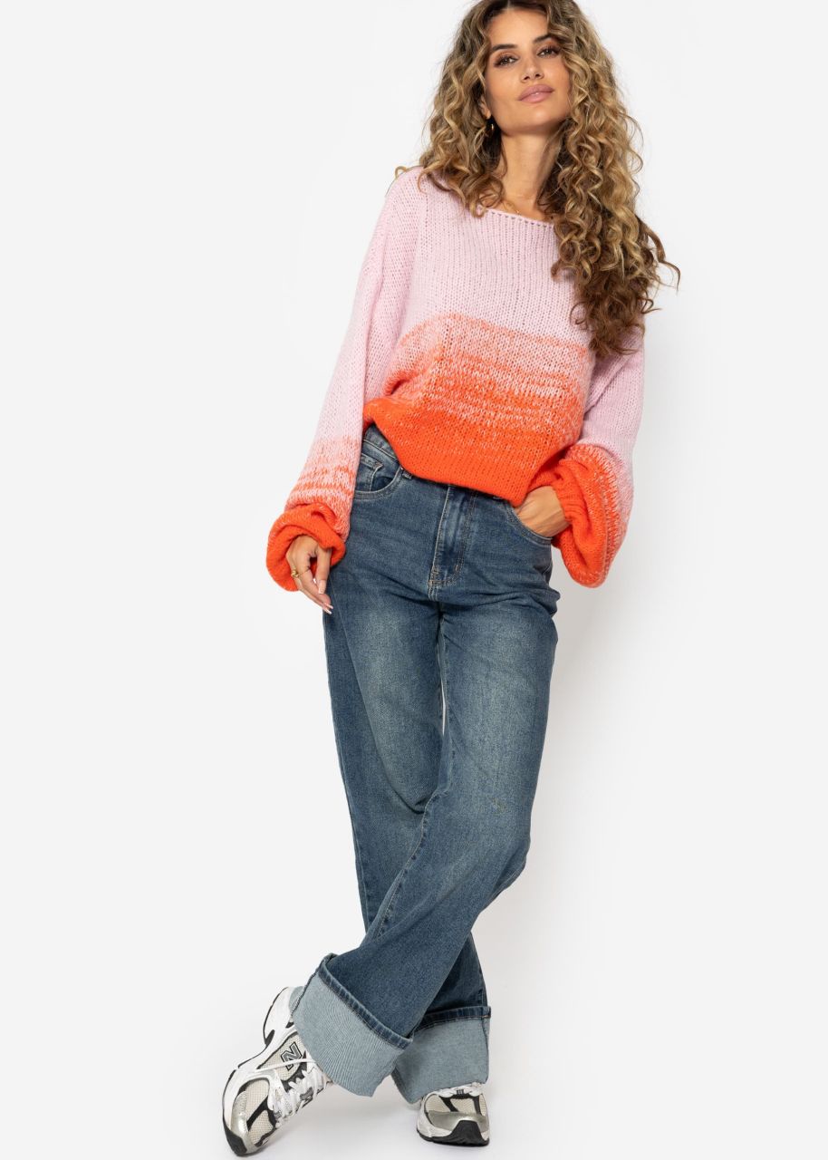 Sweater with balloon sleeves and color gradient - pink-orange