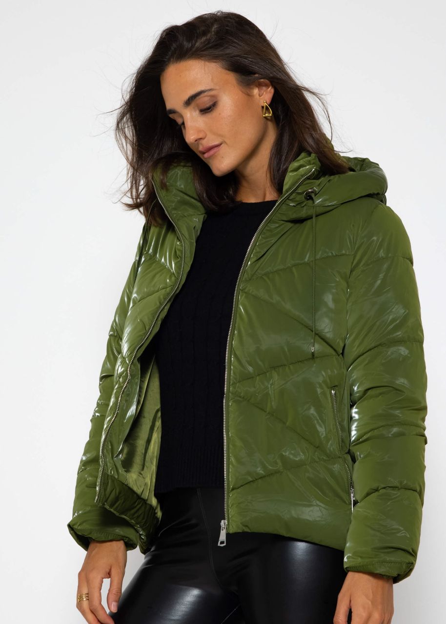 Puffer jacket with hood - khaki