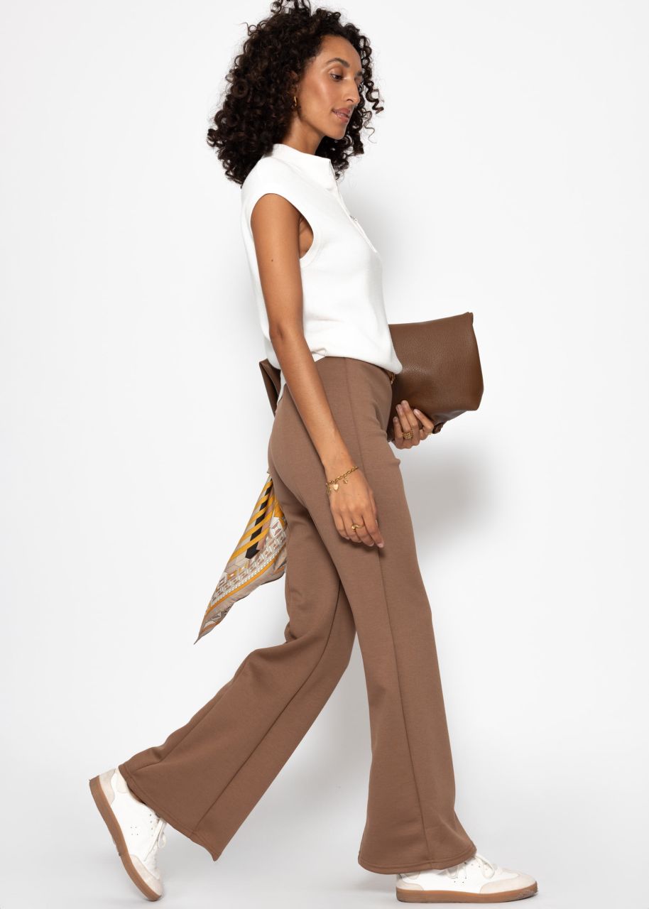 Highwaist trousers with straight leg and decorative stitching - brown