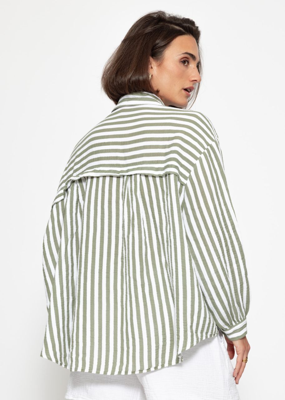 Striped oversized muslin blouse - khaki