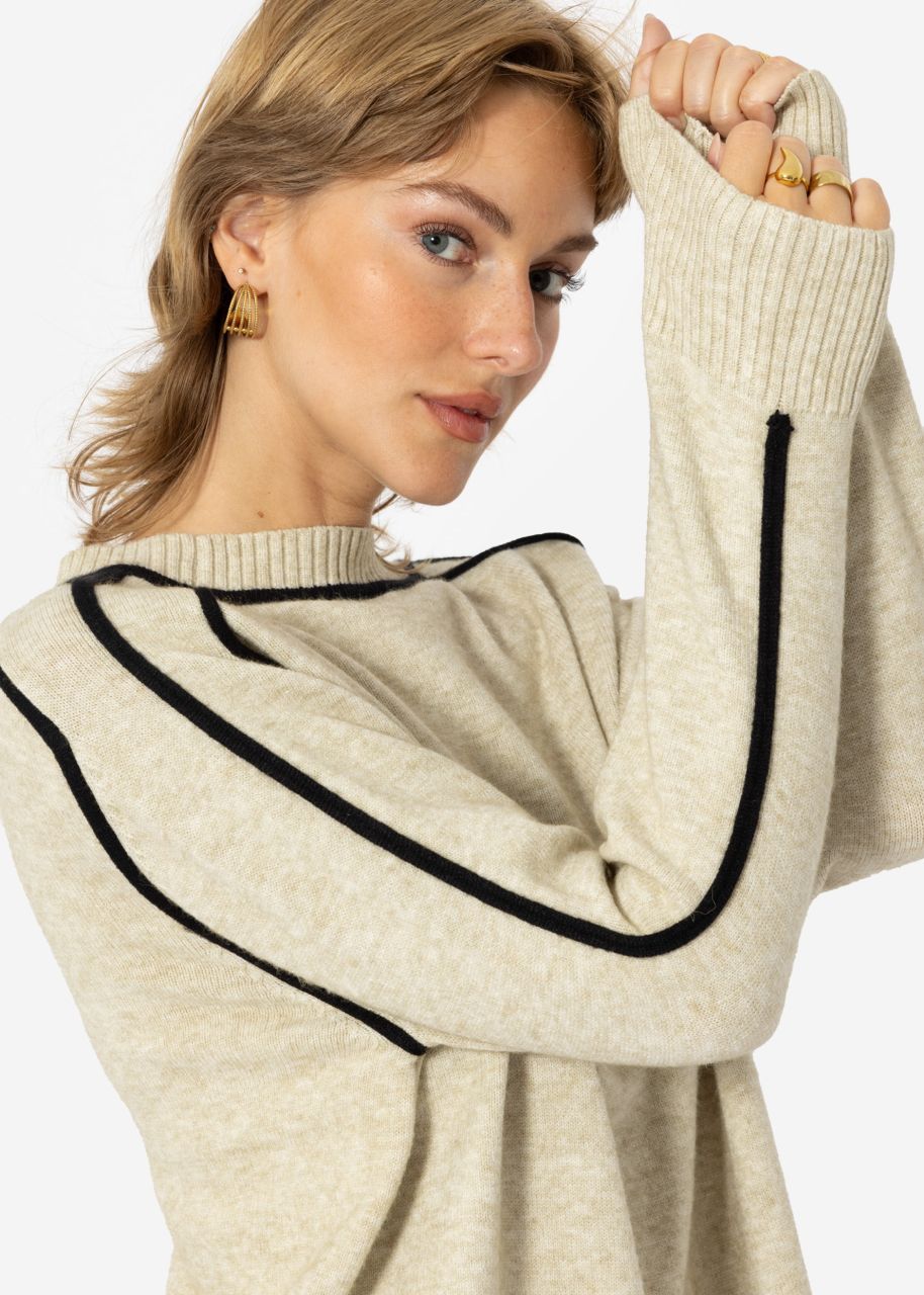 Jumper with decorative trims - beige-black