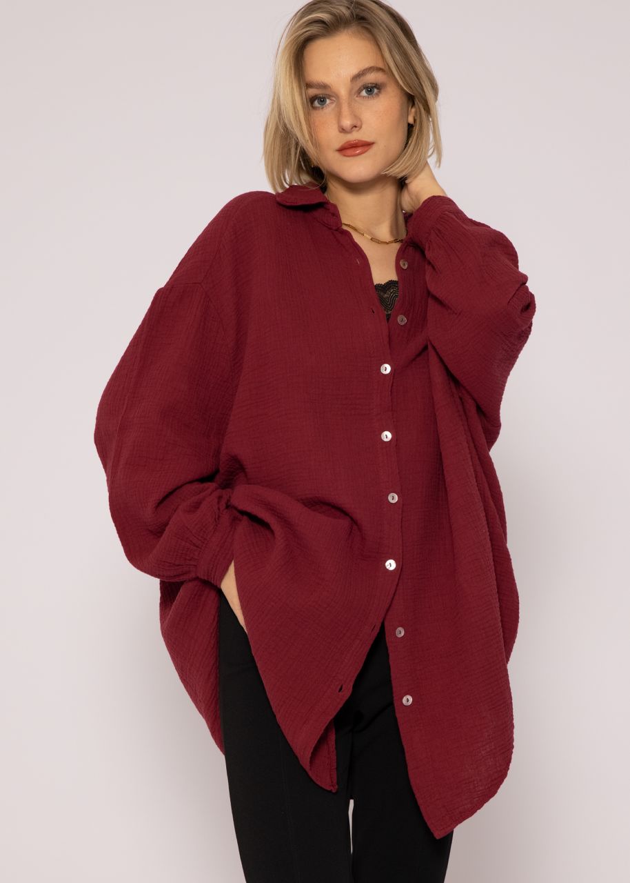 Ultra oversize muslin blouse shirt, wine red