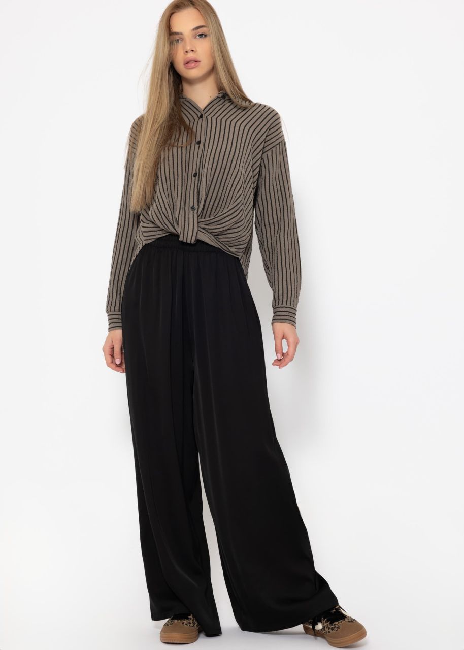 Striped muslin blouse with knot - taupe-black