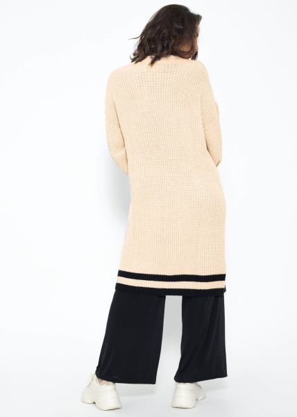 Long cardigan with pockets - beige-black