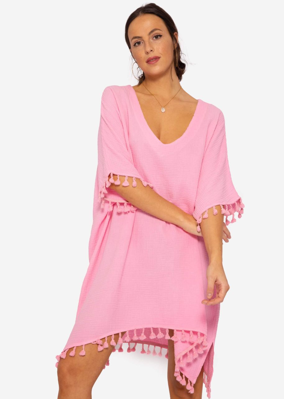 Muslin tunic with tassels, baby pink