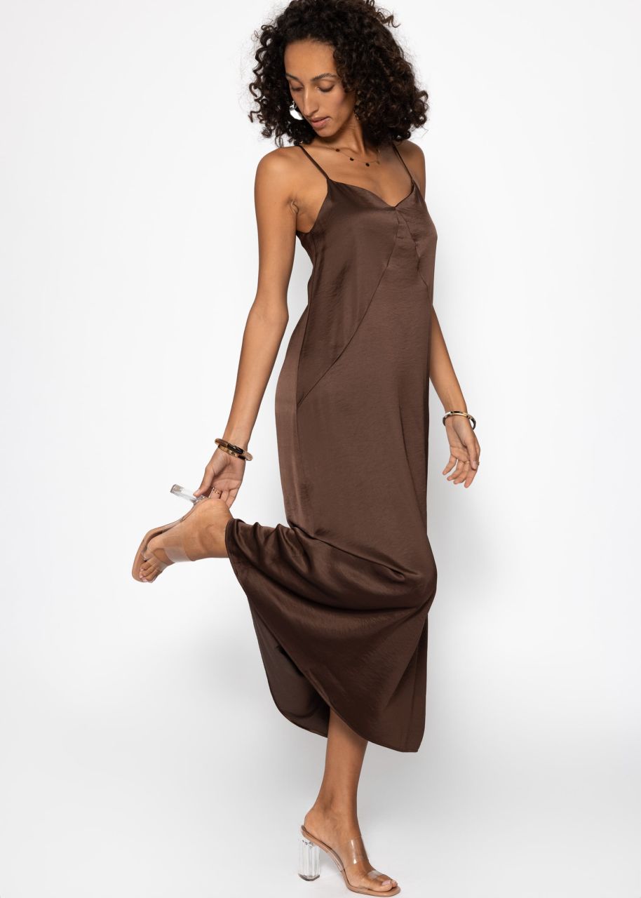 Maxi satin dress - dark brown